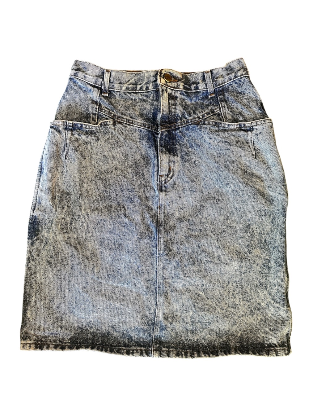 Vintage CHIC Acid wash denim Jean mini pencil skirt Women’s 1980s fashion